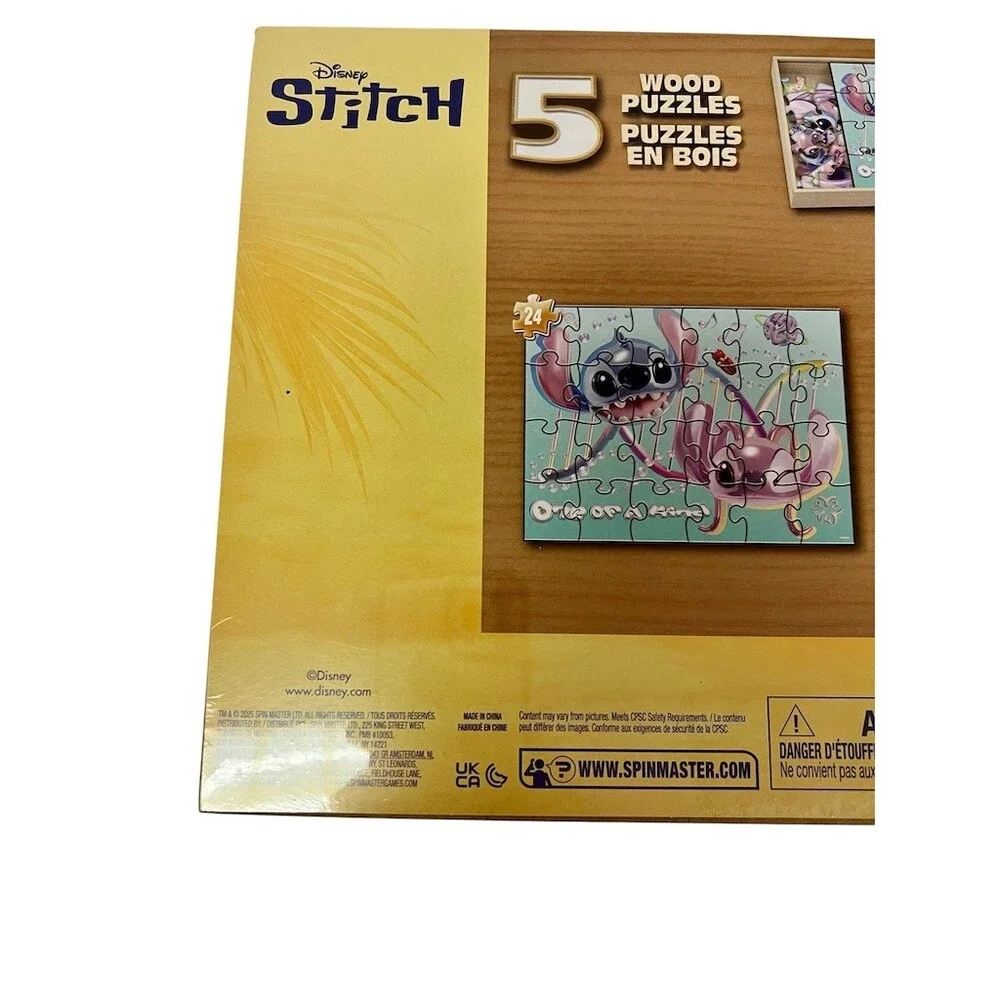 Disney Stitch Wooden Puzzle Set 5-Pack w/ Storage Box & Tray Ages 4+